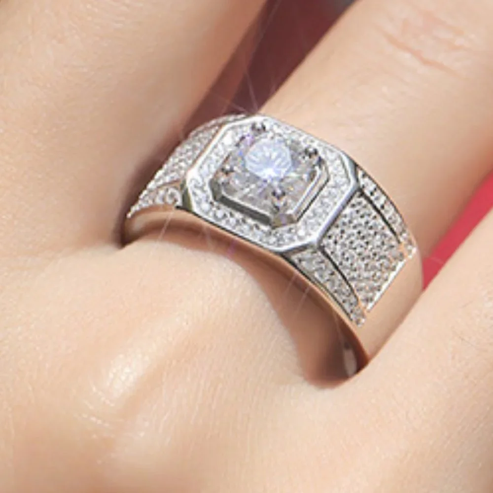 Certified 1ct. t.w. Moissanite Diamond Iced Out Mens Engagement Ring NEW